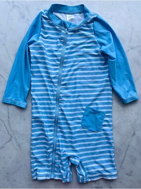 Toddler Full Zip Long Sleeve UPF 50+ Swim Rashguard Sky Blue Stripe 24-36M